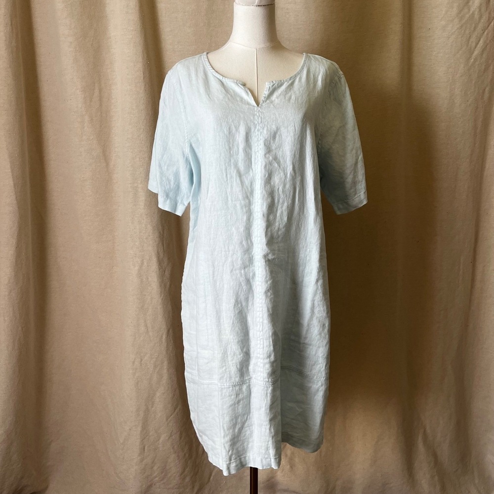 Pure Jill Garment‎ Dyed Linen Dress L Pockets Short Sleeve Minimalist